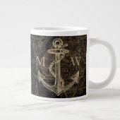 Nautic Anchor World Map Mit Monogramm Black Jumbo-Tasse (Rechts)