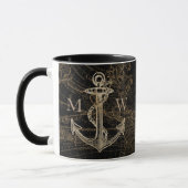 Nautic Anchor World Map Mit Monogramm Black Tasse (Links)