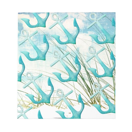 Nautic Anchors Beach Ocean Seaside Coastal Thema Notizblock (Vorderseite)