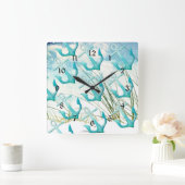 Nautic Anchors Beach Ocean Seaside Coastal Thema Quadratische Wanduhr (Zuhause)