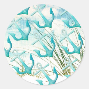 Nautic Anchors Beach Ocean Seaside Coastal Thema Runder Aufkleber