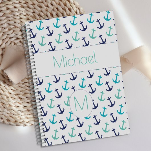 Nautic Anchors Blue Trendy Monogram Planer