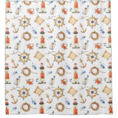 Nautic Anchors Crabs Ocean Watercolor Kids Duschvorhang (Vorderseite)