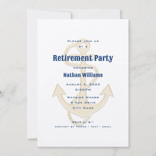 Nautic Anchors Navy Blue Custom Einladung (Vorderseite)