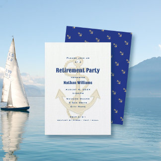 Nautic Anchors Navy Blue Custom Einladung