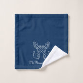 Nautic Anchors Navy Blue Familienname Badhandtuch Set (Waschlappen)