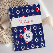 Nautic Anchors Navy Red Trendy Monogram Planer