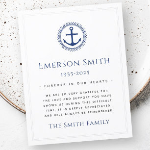 Nautic Anker Beerdigung Beileid Dankeschön Karte