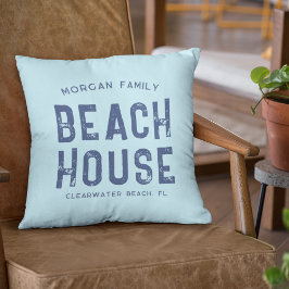 Nautic Aqua Blue & White Beach House Name Kissen