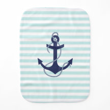 Nautic Aqua & White Stripes Navy Blue Anchor