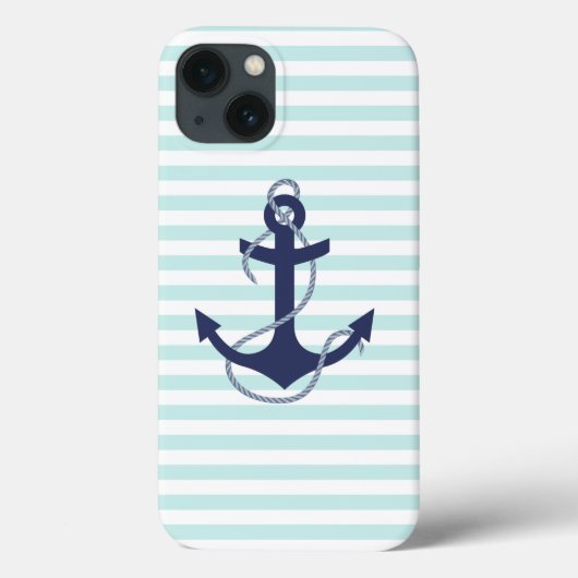 Nautic Aqua & White Stripes Navy Blue Anchor Case-Mate iPhone Hülle (Rückseite)