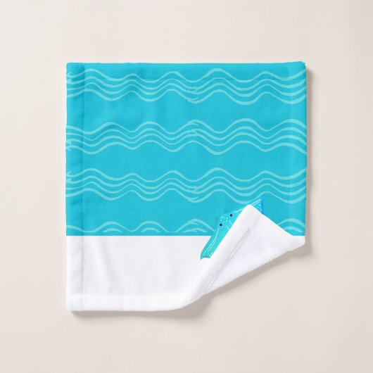 Nautic Aquamarin Blue Manta Ray Wave Badetuch Set (Waschlappen)