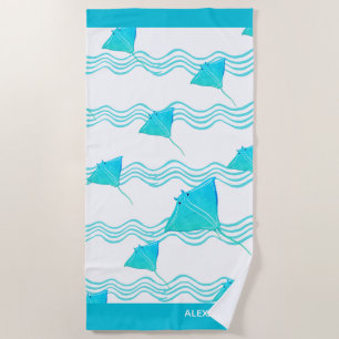 Nautic Aquamarin Blue Manta Ray Wave Badetuch Set
