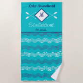 Nautic Aquamarin Navy White Monogram Lake House Strandtuch (Vorderseite)