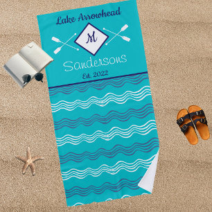 Nautic Aquamarin Navy White Monogram Lake House Strandtuch