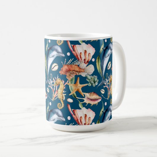 Nautic Aquatic Life Pattern / Blue Coffee Tasse (VorderseiteRechts)
