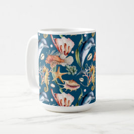 Nautic Aquatic Life Pattern / Blue Coffee Tasse