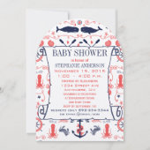 Nautic Baby Shower Cornavy Whales Octopus Einladung (Vorderseite)