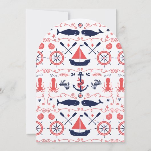 Nautic Baby Shower Cornavy Whales Octopus Einladung (Rückseite)