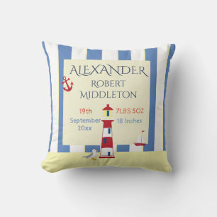 Nautic Baby Stats Boy Blue Stripes Kissen