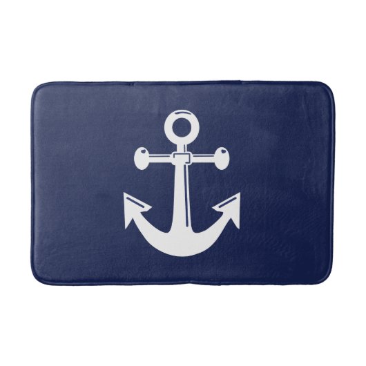 Nautic Bath Mat Navy Blue and White Anchor Badematte (Vorderseite)