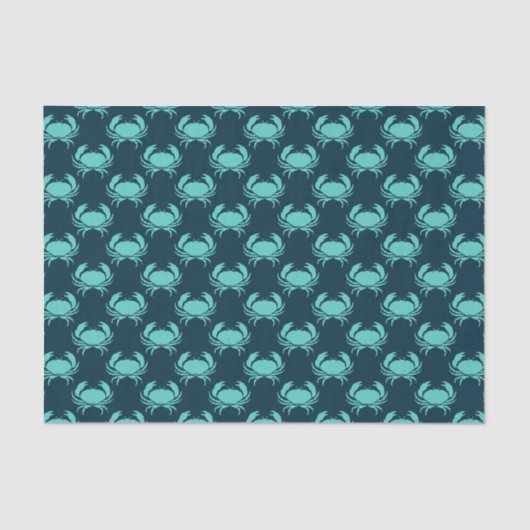 Nautic Beach Aquamarin Crab Pattern Navy Blue Seidenpapier (Vorderseite)