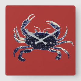 Nautic Beach Crab Marine und Red Wall Clock Quadratische Wanduhr