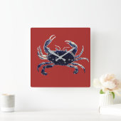 Nautic Beach Crab Marine und Red Wall Clock Quadratische Wanduhr (Zuhause)