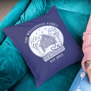 Nautic Beach House Familienname Blue und White Kissen