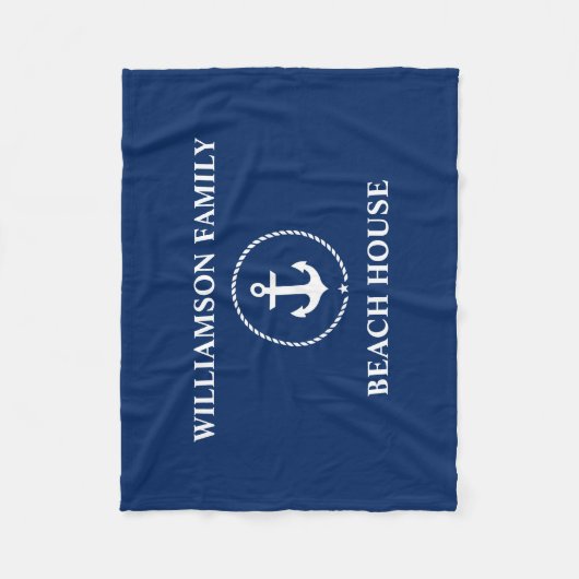Nautic Beach House Familienname Navy Blue Fleecedecke (Vorderseite)