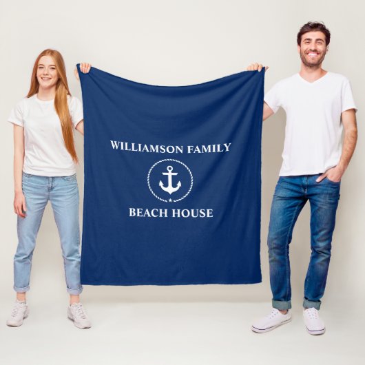 Nautic Beach House Familienname Navy Blue Medium Fleecedecke (Beispiel)