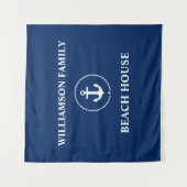 Nautic Beach House Familienname Navy Blue Square Wandteppich (Vorderseite)