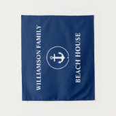 Nautic Beach House Familienname Navy Blue Wandteppich (Vorderseite)