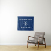 Nautic Beach House Familienname Navy Blue Wandteppich (Beispiel (Horizontal))