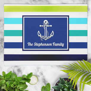 Nautic Beach Stripes Familienname Personalisiert Geschirrtuch
