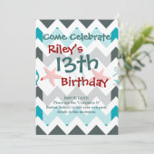 Nautic Beach Thema Zickzack Anchors Starfish Einladung (Stehend Vorderseite)