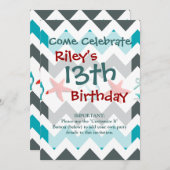 Nautic Beach Thema Zickzack Anchors Starfish Einladung (Vorne/Hinten)