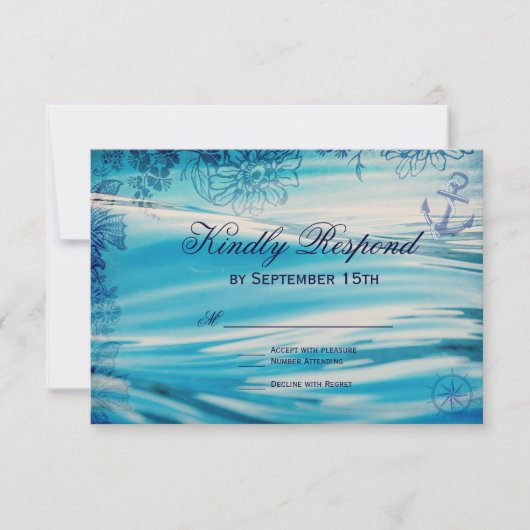 Nautic Beach Theme Ocean Blue Wedding RSVP Cards (Vorderseite)