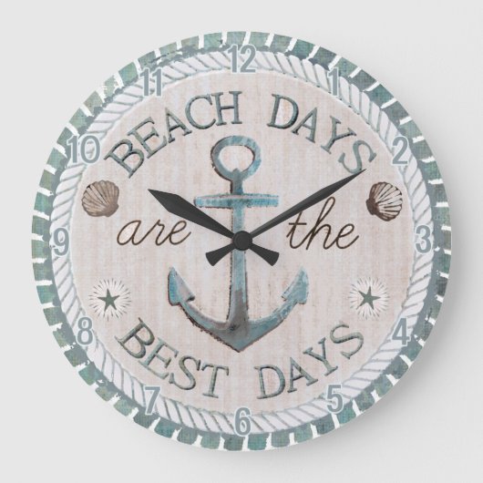 Nautic Best Days Beach Rustic Wall Clock Große Wanduhr (Vorderseite)