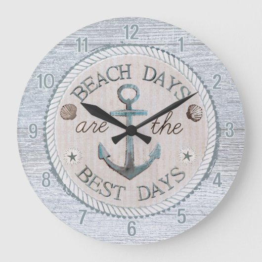 Nautic Best Days Beach Rustic Wall Clock Große Wanduhr (Vorderseite)