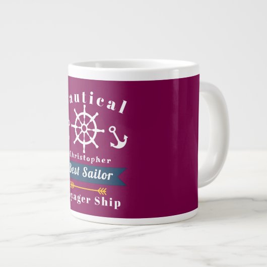 Nautic Best Sailor Wine Red Jumbo-Tasse (Vorderseite Rechts)