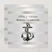 Nautic Black Anchor Silver mit BG SQ Hochzeit Einladung (Vorne/Hinten)
