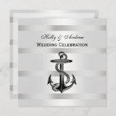 Nautic Black Anchor Silver mit BG SQ Hochzeit Einladung (Vorne/Hinten)
