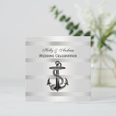 Nautic Black Anchor Silver mit BG SQ Hochzeit Einladung (Stehend Vorderseite)