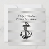 Nautic Black Anchor Silver mit BG SQ Hochzeit Einladung (Vorderseite)