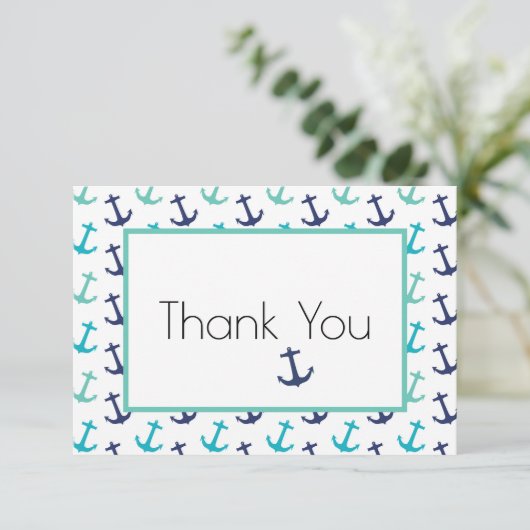 Nautic Blue Anchor Dankeskarte (Stehend Vorderseite)