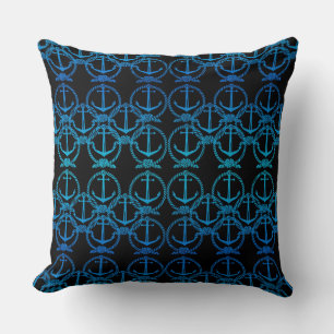 Nautic Blue Anchor Motif Throw Kissen