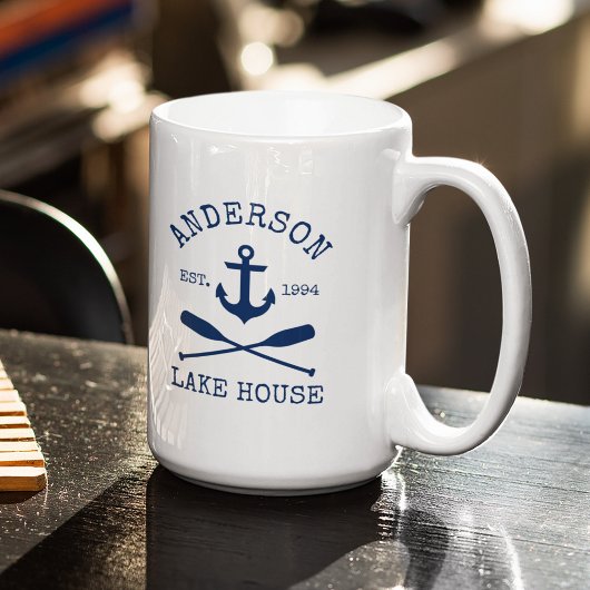 Nautic Blue Anchor Oars Lake House Name Large Kaffeetasse