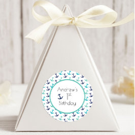 Nautic Blue Anchor Runder Aufkleber