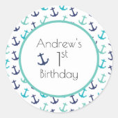Nautic Blue Anchor Runder Aufkleber (Vorderseite)